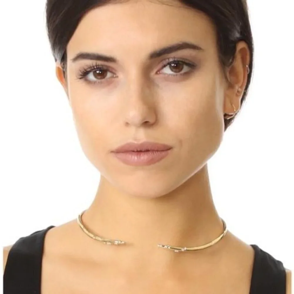 New Alexis Bittar Satellite Swarovski Crystal 10K Gold Spike Collar Necklace